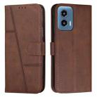 For Motorola Moto G34 5G Stitching Calf Texture Buckle Leather Phone Case(Brown) - 1