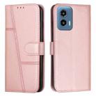 For Motorola Moto G34 5G Stitching Calf Texture Buckle Leather Phone Case(Rose Gold) - 1