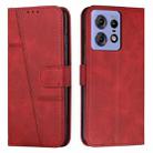 For Motorola Edge 50 Pro Stitching Calf Texture Buckle Leather Phone Case(Red) - 1