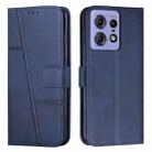 For Motorola Edge 50 Pro Stitching Calf Texture Buckle Leather Phone Case(Blue) - 1