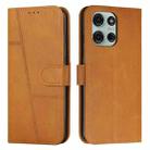 For Motorola Moto G56 5G Stitching Calf Texture Buckle Leather Phone Case(Yellow) - 1