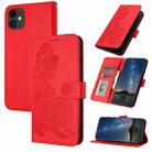 For iPhone 11 Datura Flower Embossed Flip Leather Phone Case(Red) - 1