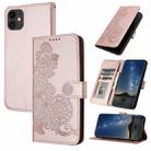 For iPhone 11 Datura Flower Embossed Flip Leather Phone Case(Rose Gold) - 1