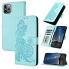 For iPhone 11 Pro Datura Flower Embossed Flip Leather Phone Case(Light blue) - 1