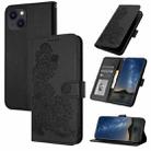 For iPhone 13 Datura Flower Embossed Flip Leather Phone Case(Black) - 1