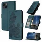 For iPhone 13 Datura Flower Embossed Flip Leather Phone Case(Dark Green) - 1