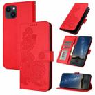 For iPhone 14 Plus Datura Flower Embossed Flip Leather Phone Case(Red) - 1