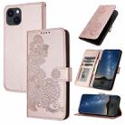 For iPhone 14 Plus Datura Flower Embossed Flip Leather Phone Case(Rose Gold) - 1