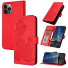 For iPhone 14 Pro Datura Flower Embossed Flip Leather Phone Case(Red) - 1