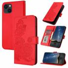 For iPhone 15 Datura Flower Embossed Flip Leather Phone Case(Red) - 1