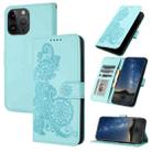 For iPhone 15 Pro Max Datura Flower Embossed Flip Leather Phone Case(Light blue) - 1