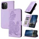 For iPhone 15 Pro Max Datura Flower Embossed Flip Leather Phone Case(Purple) - 1