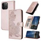 For iPhone 15 Pro Max Datura Flower Embossed Flip Leather Phone Case(Rose Gold) - 1