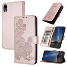 For iPhone XR Datura Flower Embossed Flip Leather Phone Case(Rose Gold) - 1