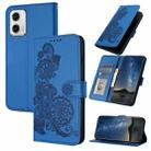 For Motorola Moto G73 Datura Flower Embossed Flip Leather Phone Case(Blue) - 1