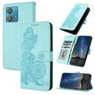 For Motorola Edge 40 Neo 5G Datura Flower Embossed Flip Leather Phone Case(Light blue) - 1