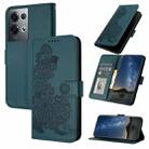For OPPO Reno8 Pro Datura Flower Embossed Flip Leather Phone Case(Dark Green) - 1