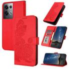 For OPPO Reno8 Pro Datura Flower Embossed Flip Leather Phone Case(Red) - 1