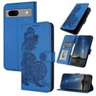 For Google Pixel 7a Datura Flower Embossed Flip Leather Phone Case(Blue) - 1