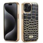 For iPhone 15 Pro Max Fierre Shann Crocodile Texture Electroplating PU Phone Case(Black) - 1