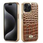 For iPhone 15 Pro Fierre Shann Crocodile Texture Electroplating PU Phone Case(Brown) - 1