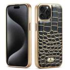 For iPhone 15 Pro Fierre Shann Crocodile Texture Electroplating PU Phone Case(Black) - 1