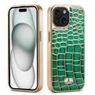 For iPhone 15 Plus Fierre Shann Crocodile Texture Electroplating PU Phone Case(Green) - 1