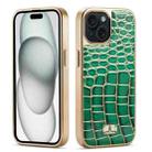 For iPhone 15 Fierre Shann Crocodile Texture Electroplating PU Phone Case(Green) - 1