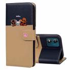 For Motorola Moto E13 Cute Pet Series Color Block Buckle Leather Phone Case(Khaki) - 1