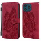 For iPhone 15 Pro Max Retro Skin Feel Butterflies Embossing Leather Phone Case(Red) - 1