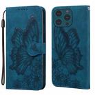 For iPhone 15 Pro Max Retro Skin Feel Butterflies Embossing Leather Phone Case(Blue) - 1