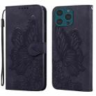 For iPhone 15 Pro Max Retro Skin Feel Butterflies Embossing Leather Phone Case(Black) - 1