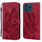 For iPhone 15 Pro Retro Skin Feel Butterflies Embossing Leather Phone Case(Red) - 1