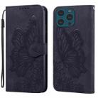 For iPhone 15 Pro Retro Skin Feel Butterflies Embossing Leather Phone Case(Black) - 1