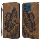 For iPhone 15 Pro Retro Skin Feel Butterflies Embossing Leather Phone Case(Brown) - 1