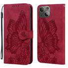 For iPhone 15 Plus Retro Skin Feel Butterflies Embossing Leather Phone Case(Red) - 1