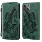 For iPhone 15 Plus Retro Skin Feel Butterflies Embossing Leather Phone Case(Green) - 1