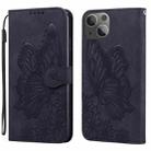 For iPhone 15 Plus Retro Skin Feel Butterflies Embossing Leather Phone Case(Black) - 1