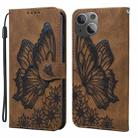 For iPhone 15 Plus Retro Skin Feel Butterflies Embossing Leather Phone Case(Brown) - 1