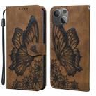 For iPhone 15 Retro Skin Feel Butterflies Embossing Leather Phone Case(Brown) - 1