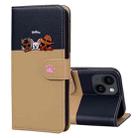 For iPhone 14 Plus Cute Pet Series Color Block Buckle Leather Phone Case(Khaki) - 1