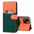 For iPhone 14 Plus Cute Pet Series Color Block Buckle Leather Phone Case(Dark Green) - 1