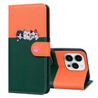 For iPhone 14 Pro Max Cute Pet Series Color Block Buckle Leather Phone Case(Dark Green) - 1