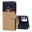 For iPhone 12 / 12 Pro Cute Pet Series Color Block Buckle Leather Phone Case(Khaki) - 1
