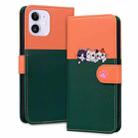 For iPhone 12 mini Cute Pet Series Color Block Buckle Leather Phone Case(Dark Green) - 1