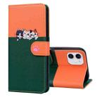 For iPhone 11 Cute Pet Series Color Block Buckle Leather Phone Case(Dark Green) - 1