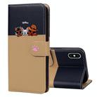 For iPhone X / XS Cute Pet Series Color Block Buckle Leather Phone Case(Khaki) - 1