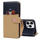 For iPhone 15 Pro Cute Pet Series Color Block Buckle Leather Phone Case(Khaki) - 1