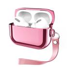 For AirPods Pro Electroplating TPU Solid Color Earphone Protective Case with Lanyard(Rose Pink) - 1