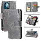 For iPhone 15 Tri-Fold 9-Card Wallets Leather Phone Case(Grey) - 1